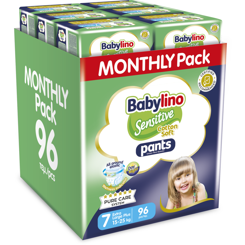 BABYLINO - MONTHLY PACK SENSITIVE COTTON SOFT Pants Unisex No7 (15-25kg) - 96τεμ.